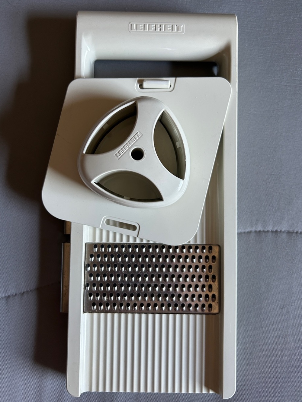 White Handheld Mandoline Slicer with Safety Holder